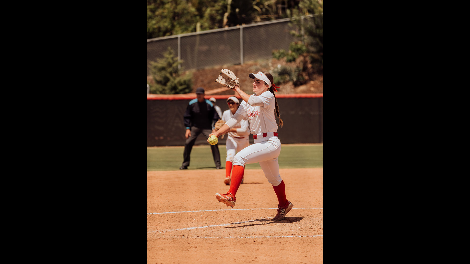 Hailey White pitches during the seventh inning of the game against Fullerton College on April 11, 2026.